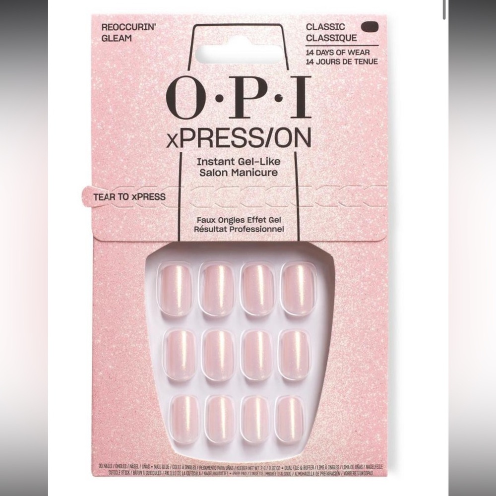 OPI xPRESS/ON Gel-Like Nails - Classic Light Sparkling Pink